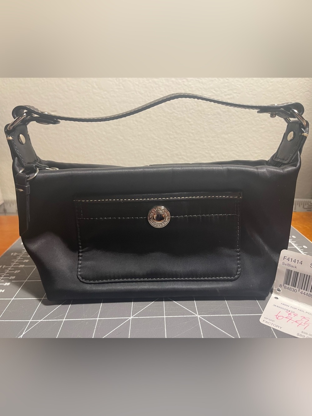 Vintage Coach F41414 Black Nylon Hamptons Demi Top Handle Pouch Mini Shoulder